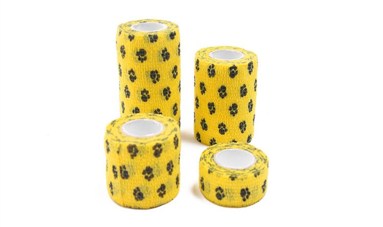Elastic pet bandage, foot guard bandage, pet wrapping paper Non-woven dog paw print pattern pet daily bandage practical: yellow / XS 2.5cm