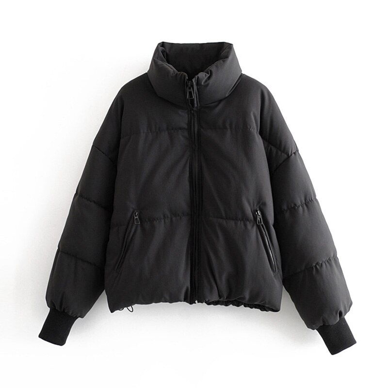 Rr solid lösa parkas dam vinter tjocka turtleneck rockar dam blixtlås bomullsjackor kvinnlig dam jae