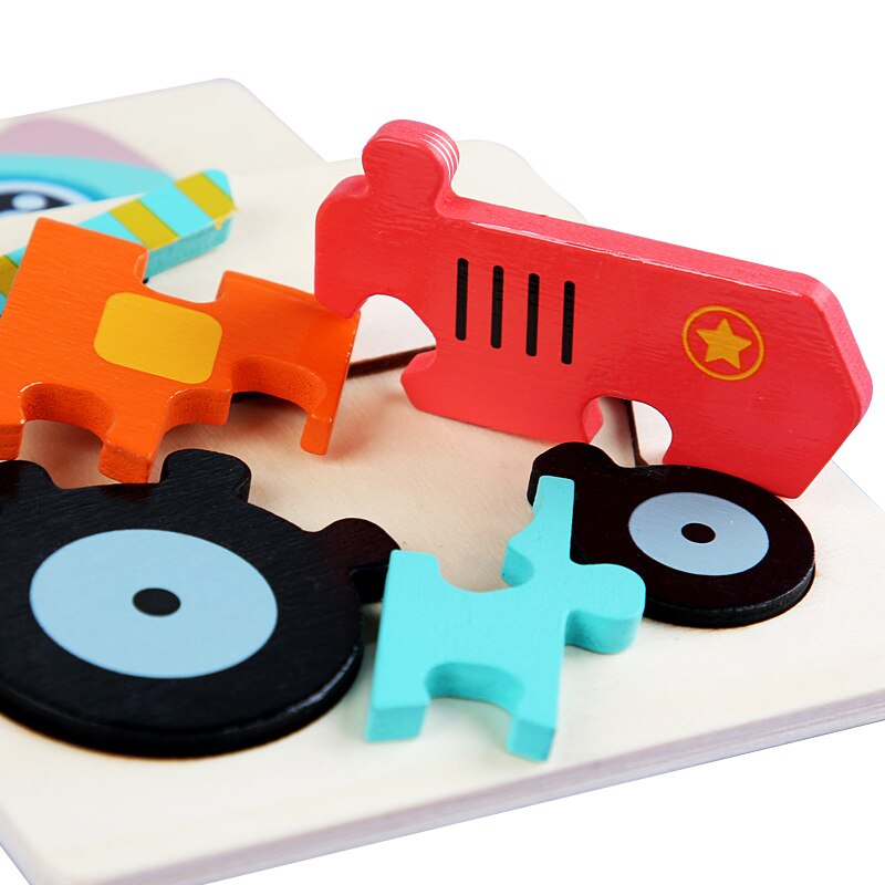 Kids Montessori Houten Speelgoed Cartoon Dier Verkeer 3D Puzzel Blokken Kid Leren Speelgoed Baby Kleurrijke Houten Onderwijs Speelgoed
