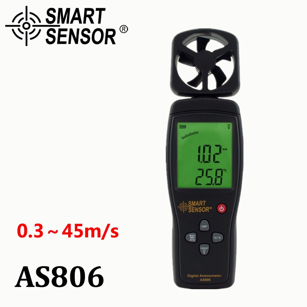 Digital Air Flow meter Anemometer AS806 0-45M/S wind speed sensor hand-held Anemometer Thermometer air flow speed meter