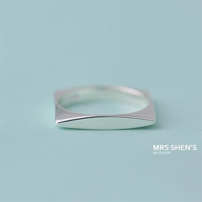 Simple Popular Inner And Outer Oval Long Geometric 925 Sterling Silver Jewelry Square Women Opening Rings SR597