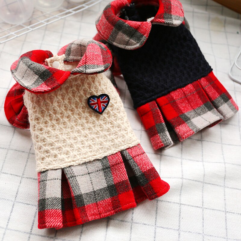 Petciecle Huisdier Herfst En Winter Jurk Teddy Bichon Hond Kleding Pomeranian Puppies Schattige Pop Kraag Plaid Rok