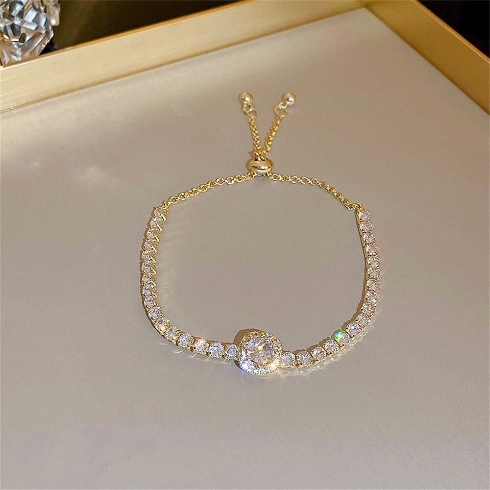 Trendy Quadratischen Diamant Kristall Tennis Armbänder für Frauen Geometrie AAA Zirkonia Strass Perle Kette Partei Edlen Schmuck: Gold
