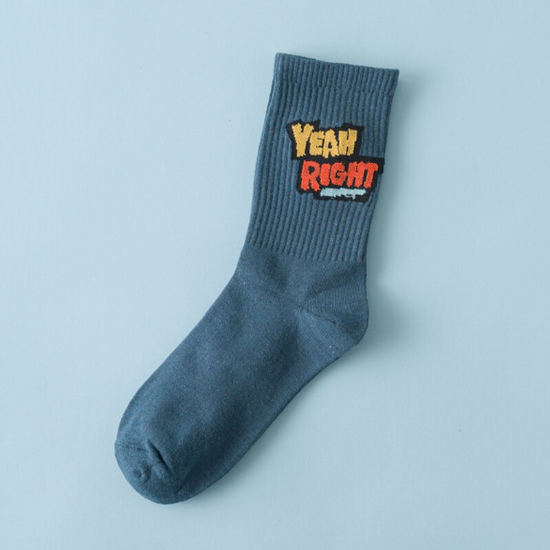 Men and Women Socks Street hip-hop autumn and winter Crew Socks Alphabet College Wind Socks: Denim Blue