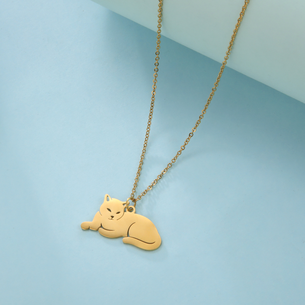 Skyrim – collier avec pendentif chat pour femmes et filles, chaîne dorée, en acier inoxydable, bijou à la , pour le cou, chaton, Animal,