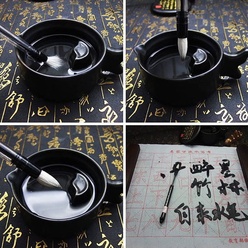 6 Stck Kolben Wasser Pinsel Chinesische Japanische Kalligraphie Stift Einstellbar Kolben (S + M + L), weiß und Braun Pinsel Kopf Stift