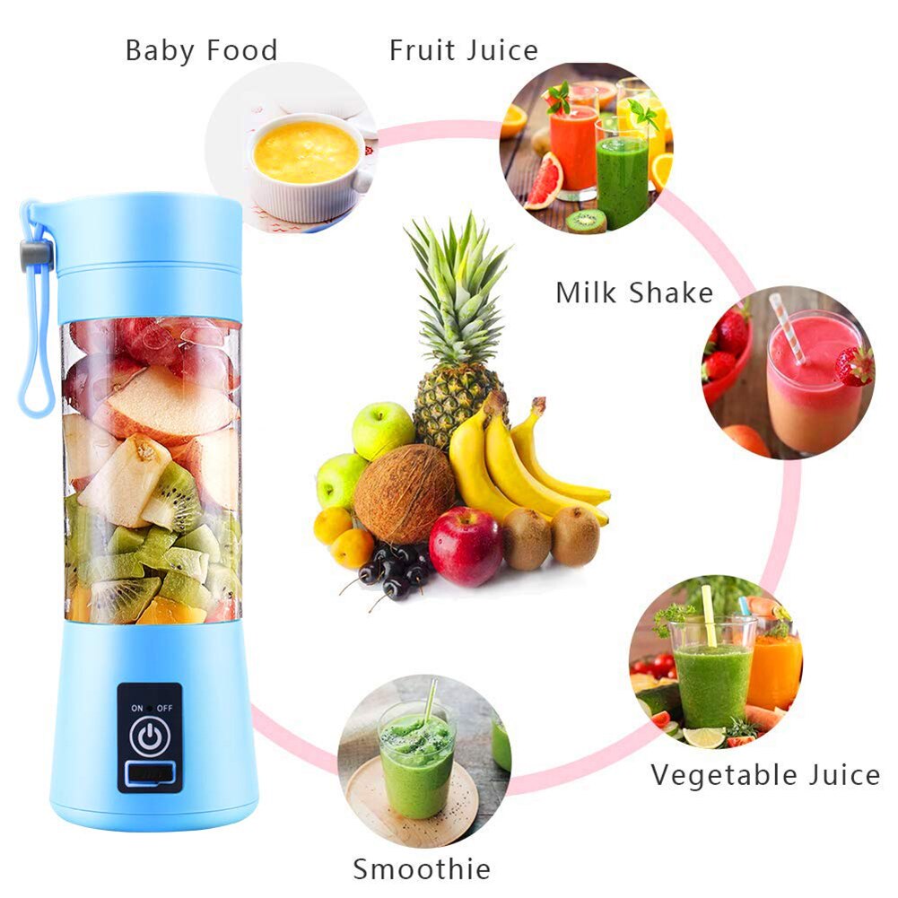 4 Bladen Draagbare Blender Elektrische Blender Usb Oplaadbare 380 Ml Juicer Cup Extractor Fruit Smoothie Maker Cup Fles En Cover