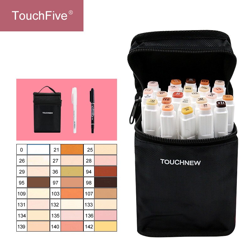 TOUCHNEW 24Color Skin Tone Marker Set-Dual Headed Alcohol Sketch Markers Pen for Drawing Portrait Animation Art Supplies: Five-Skin-White