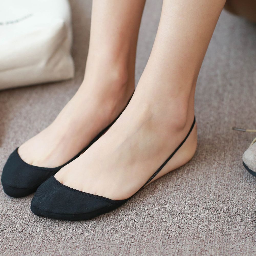 1Pair Female High Heels Invisible Socks Solid Color Women Slingback Toe Cover Topper No Show Socks: Black