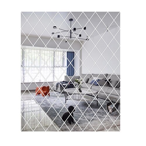 Diamond Spliced Mirror Stickers Self Adhesive Removable Acrylic Mirror Sheets Wall Decals For Home Art Room Bedroom Background: Silver / 50x50cm