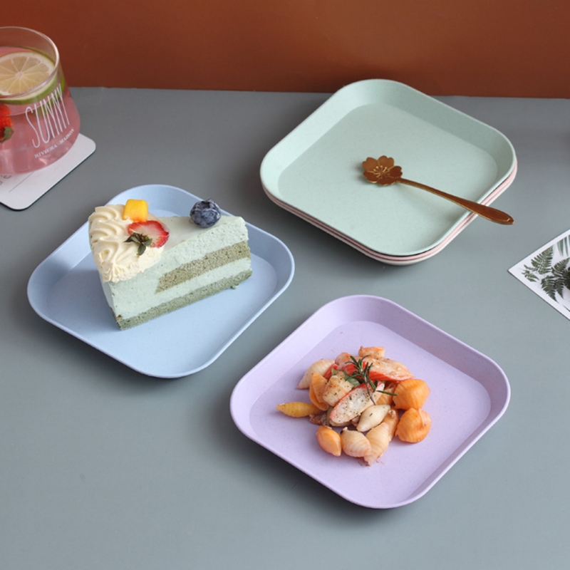 Q1FD 7Pcs Square Wheat Straw Plates Pasta Salad Bowls Lightweight Reusable Food Serving Party Snack Dinner Dishes Camping with