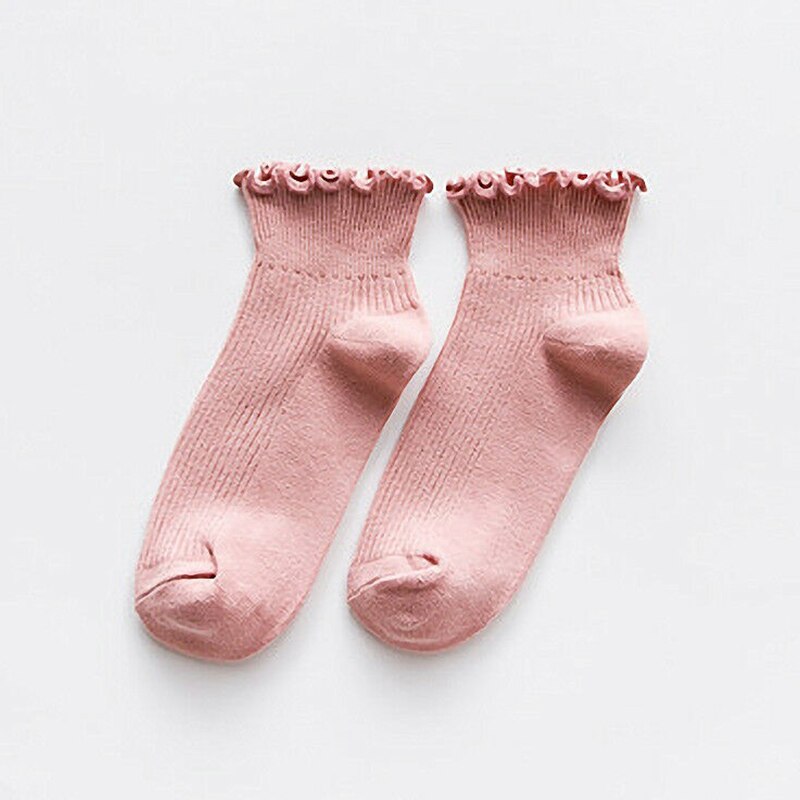 Bonne saine femmes chaussettes mignon couleur unie cheville haute décontracté respirant chaussettes: Pink