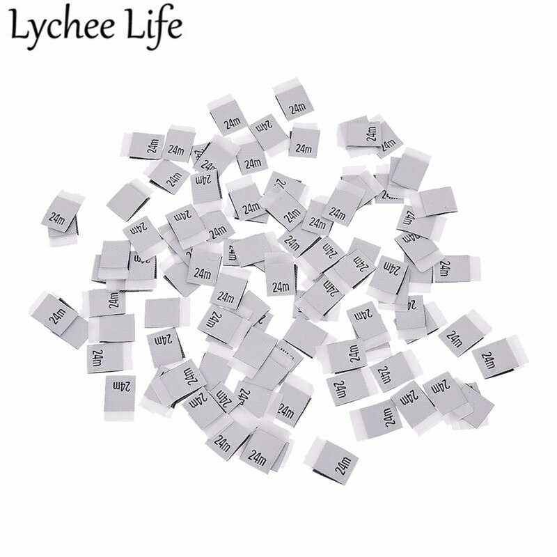 litchi liv 100 stk baby klær størrelse etikett polyester brev trykte etiketter håndlaget diy klær sy stoff tilbehør: 24m