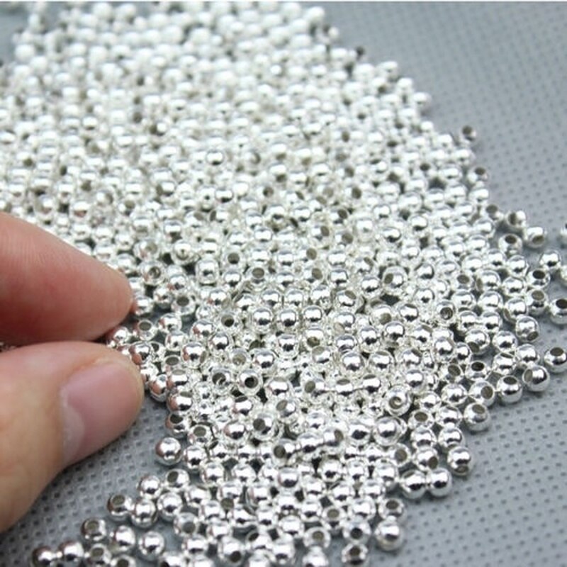 1000 Uds , bañado en plata Metal espaciadores redondas de accesorios para DIY pulsera de pendiente de collar de joyería de 3mm