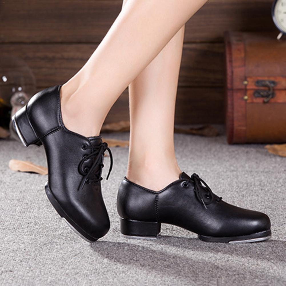 Women's Split Sole Jazz Tap Dance Shoes Leather Material Tap Shoes Adult/Unisex Lace Up Tap Dancing Shoes for Women Ladies Girls