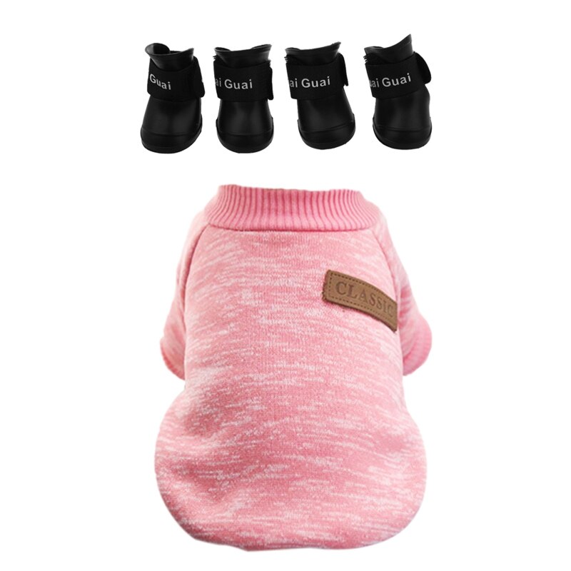 2 Set Huisdier Accessoires: 1 Set Winter Warm Hond Kleding Puppy Kat Jas Zachte Trui Kleding S Roze &amp; 1 Set Zwart S, rubber Hond Wat: Default Title