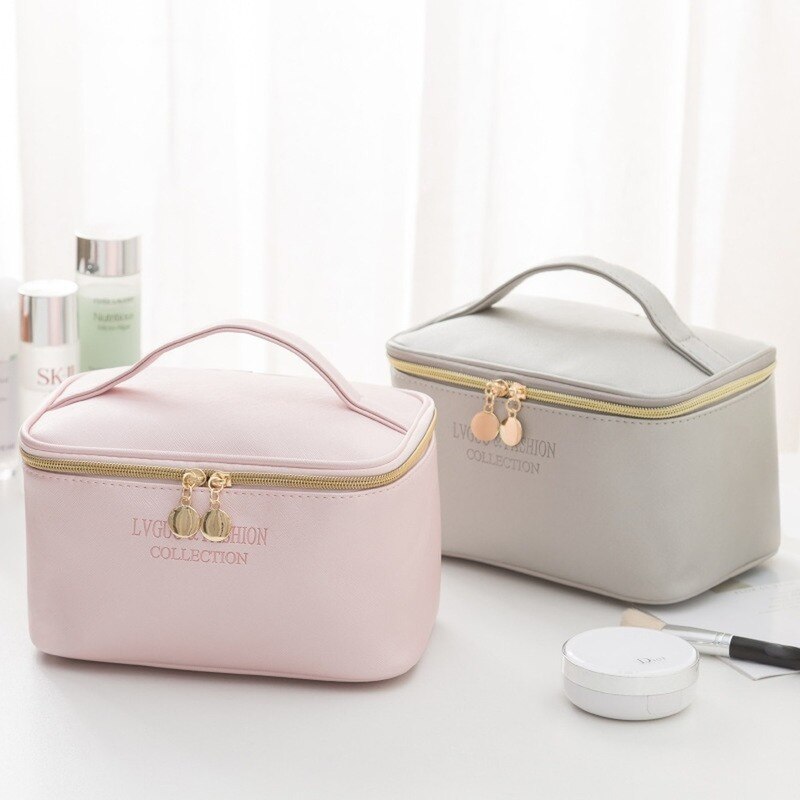 Neceser grande de piel sintética para mujer, bolsa de maquillaje impermeable con cremallera, neceser de viaje, organizador de maquillaje, estuche de belleza, 1 ud.