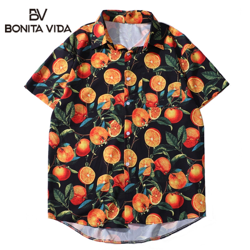 Japansk stil hip hop skjorte herre hawaiian skjorte rose blomster sommer harajuku hawaii tynn kortermet strand skjorte streetwear