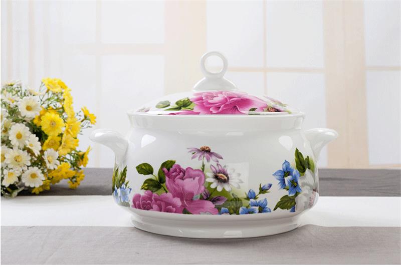 8 inch, fijne bone china buffet terrine, keuken pot voor koken en serveren, porseleinen kom met deksel, magnetron besparen