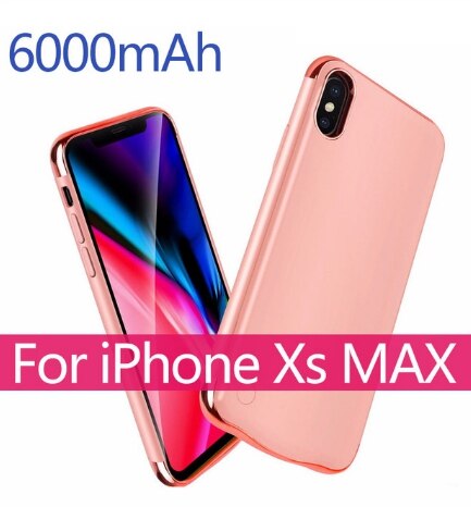 3500/6000mah Battery Charger Case For iPhone 6 6S 7 8 XS Max External Backup Battery Case Power Bank Charging Case Cover: For XS Max Pink