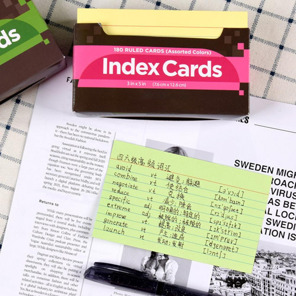 1 Set Neon Index Cards Vibrant Color Eye-catching Paper Ruled Study Index Writing Study Cards Versatile for Home