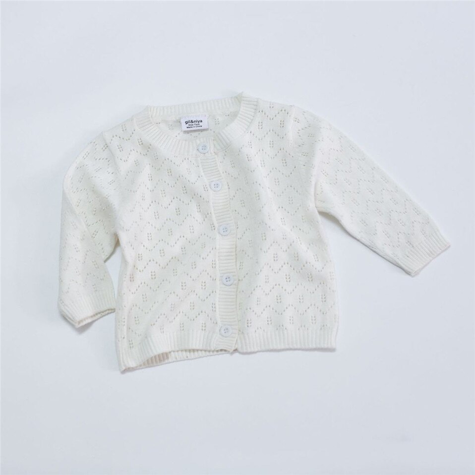 Gebreide Trui Baby Meisje Airconditioning Vest Alle Match Hollow-Out Jas Lange Mouwen Kinderen Bovenkleding: White / 90cm