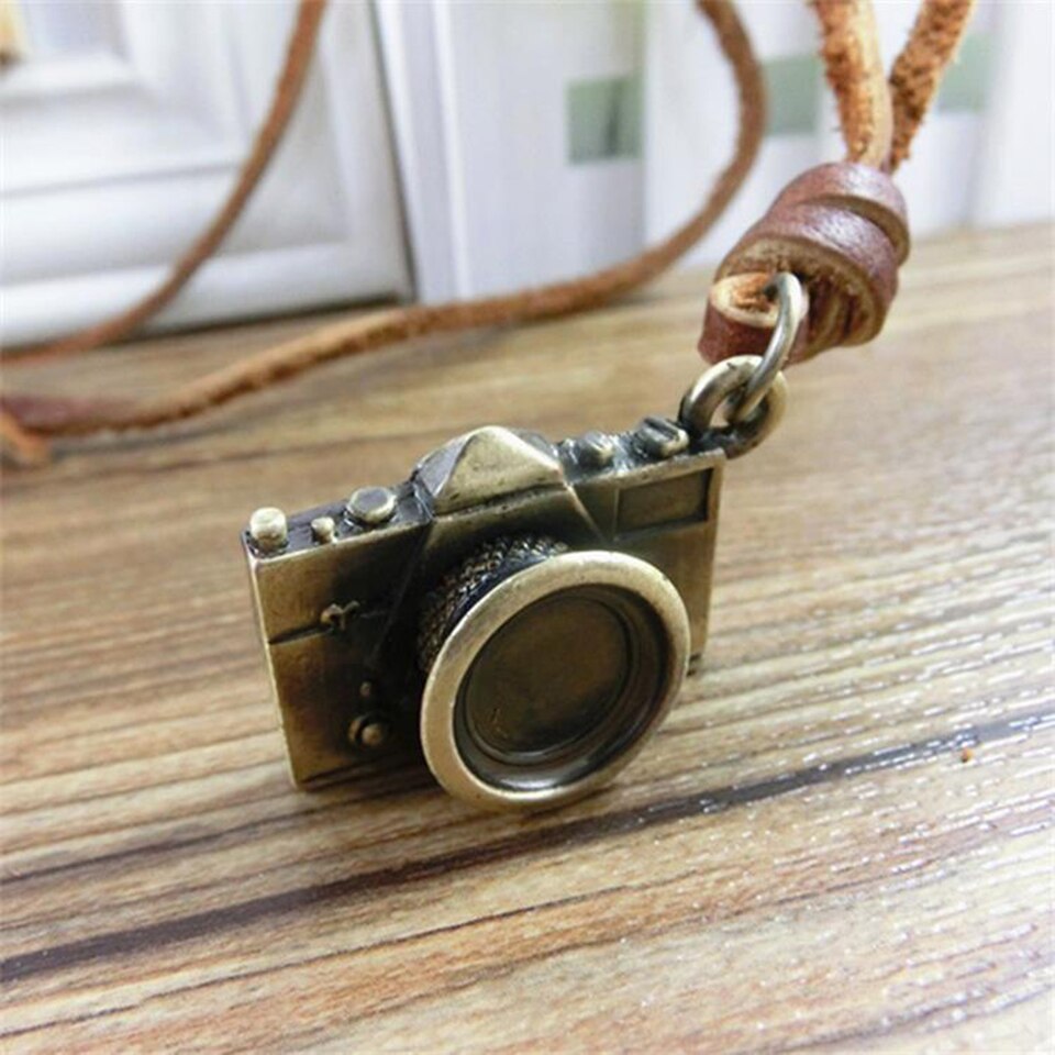 Macchina fotografica Del Pendente della Collana Degli Uomini di anca-salto musica rock Cultura di Strada di Titanio in Acciaio Inox Collana Cordoncino di Cuoio Gioielli Moda Uomo: Bronzo antico placcato