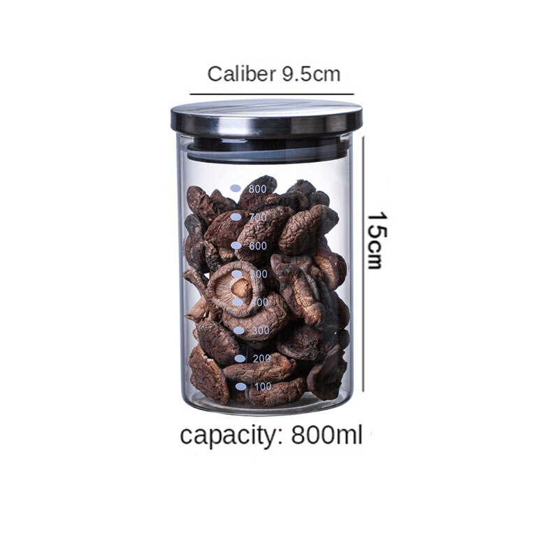 Verzegelde Roestvrijstalen Deksel Opslagtank 800Ml ~ 1200Ml Keuken Koffieboon Opslag Kan Glas Met Voedsel Container kruiden Tanks: A Style 800ML