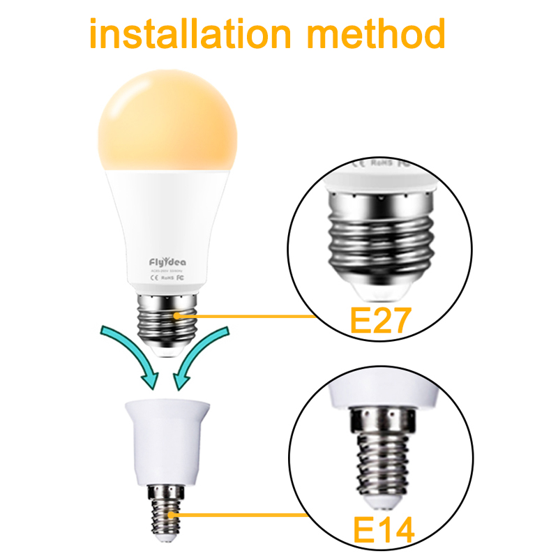 Base de lámpara LED E14 a E27, casquillo de bombilla PC + blanco de aluminio con accesorios de iluminación para el hogar, convertidores de soporte de luz