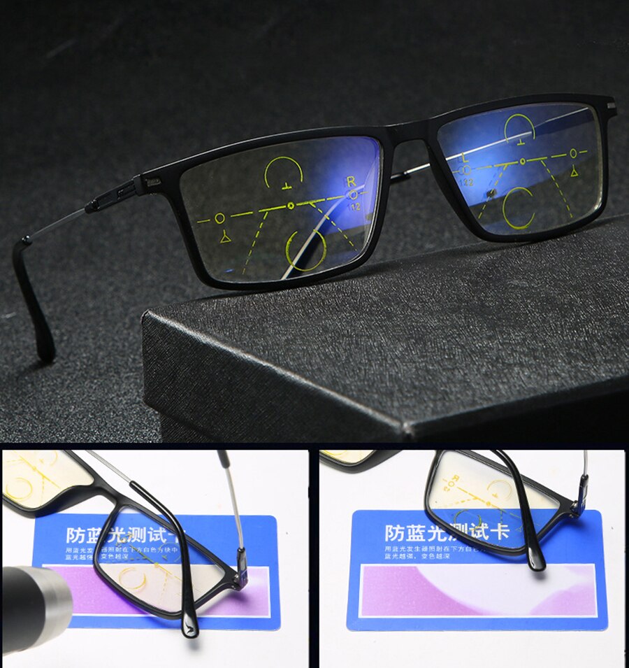 Hukommelse titanium progressiv multifokal læsebriller mænd kvinde anti blå lys overgang nærsynethed hyperopi presbyopi zp -1023