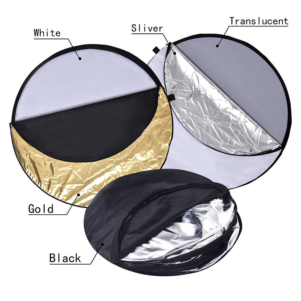 5-en-1 photographie réflecteur réflecteurs de lumière pour photographie Photo réflecteur pliable translucide, argent, or, blanc, noir