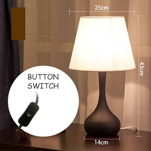 Table Lamps for Bedroom Bedside LED Nordic Modern Fabric Shade Desk Light for Living Room Study E27 Decor Lighting Night Lights: B Style Black Button