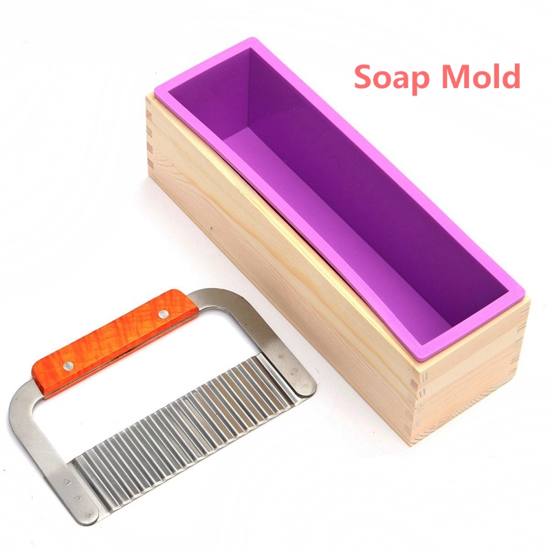 Rectangle Soap Mold with Wood Box Steel Soap Cutter Cuboid Bar Loaf Candle Molds Handmade Soap Making DIY Crafts Supplies