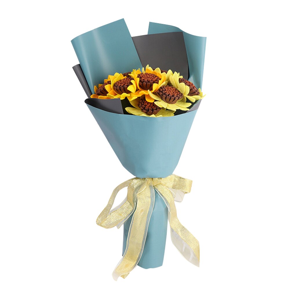 Beautiful Sunflower Bouquets Artificial Flower Handmade for Teachers' Day DIY Packing Material THIN889: blue