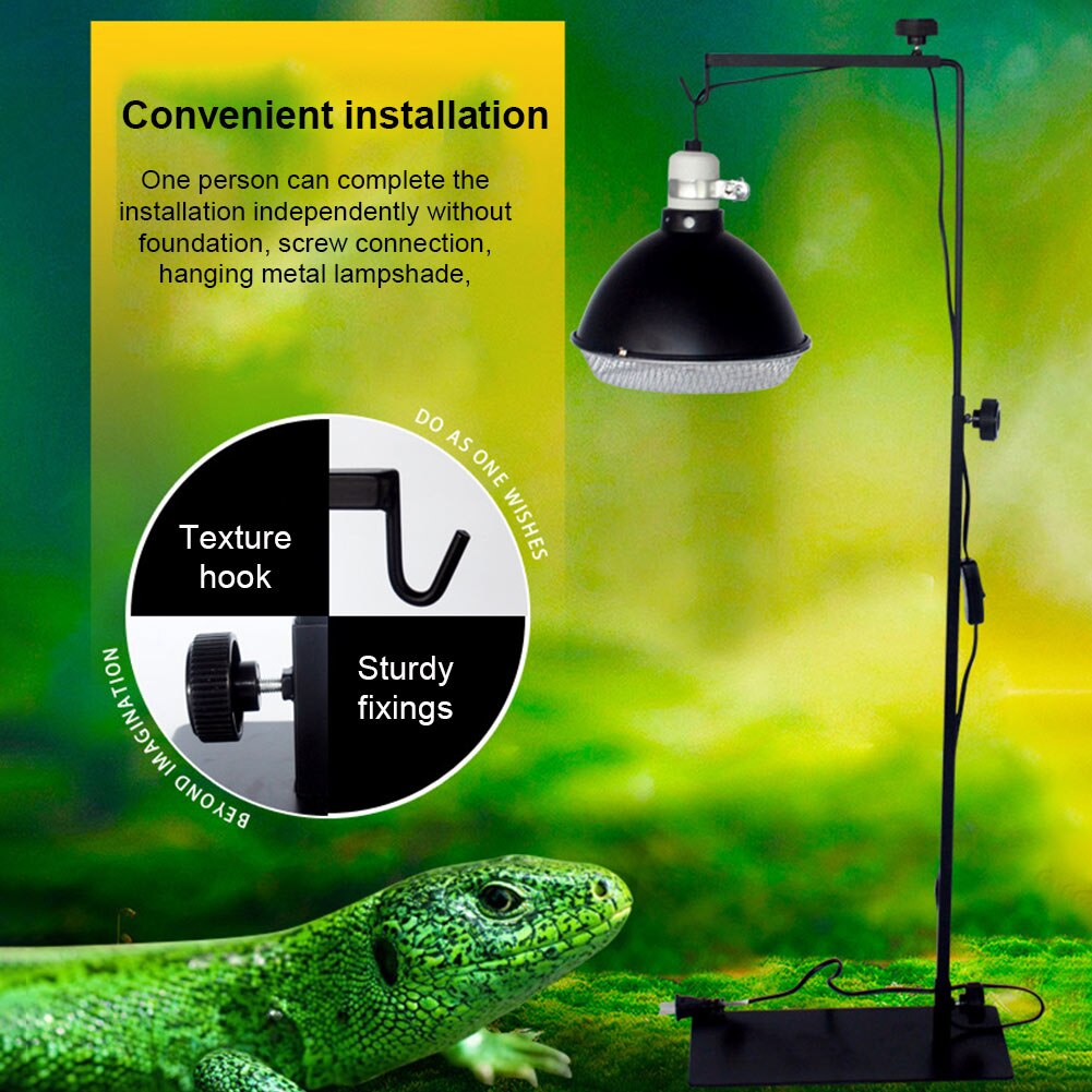 Beard Dragons Iron Adjustable Reptile Lamp Stand Terrarium Light For Habitat Cage Lizards Easy Install With Base Floor Support