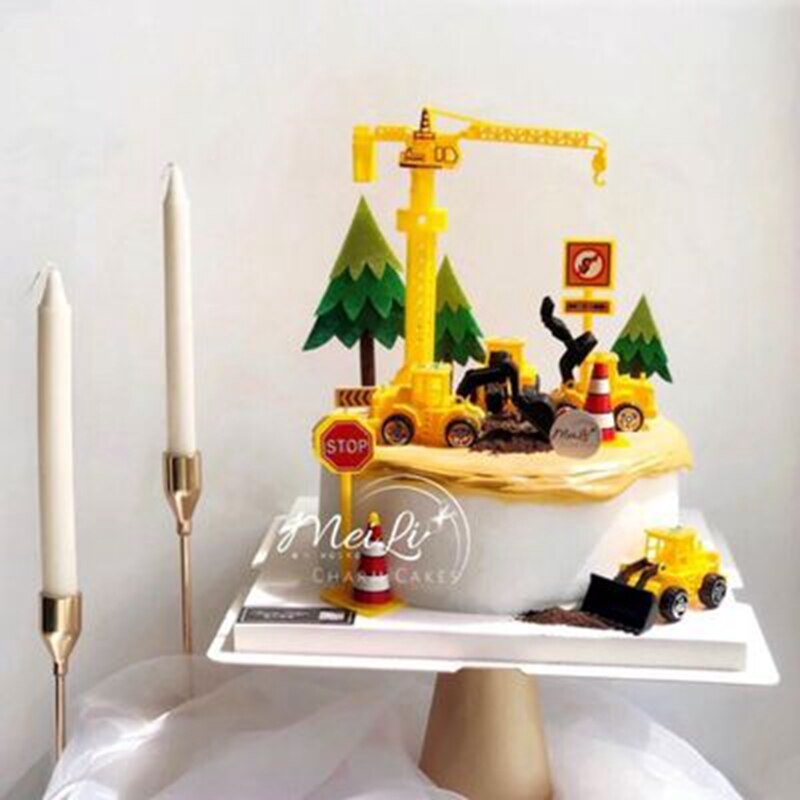 Ingenieurwesen Fahrzeug Kuchen Dekor Graben Maschine Kuchen Deckel Kran Kuchen Dekore Glücklich Geburtstag Party Dekor freundlicher Jungen Geburtstag Spielzeug