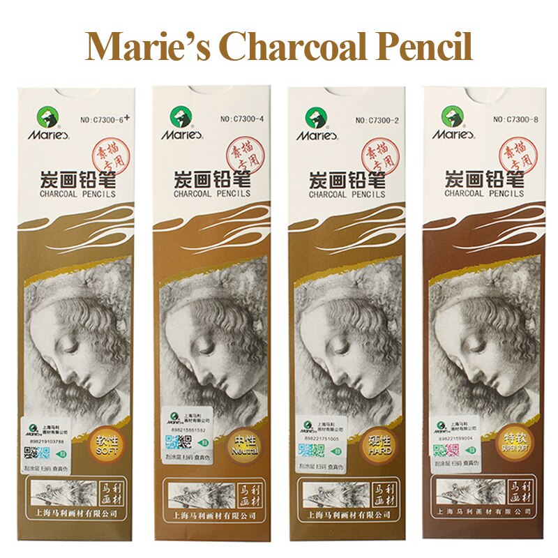 Marie's  c7300 skitser kul/kul blyant 12 stk blød/medium/hård/ekstra blød kul penne malerkunst forsyninger