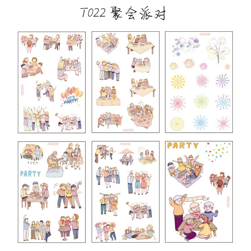 Pegatinas de papel Washi Kawaii para diario, suministros de papelería decorativos para cuaderno, álbum de recortes, 6 hojas: 22