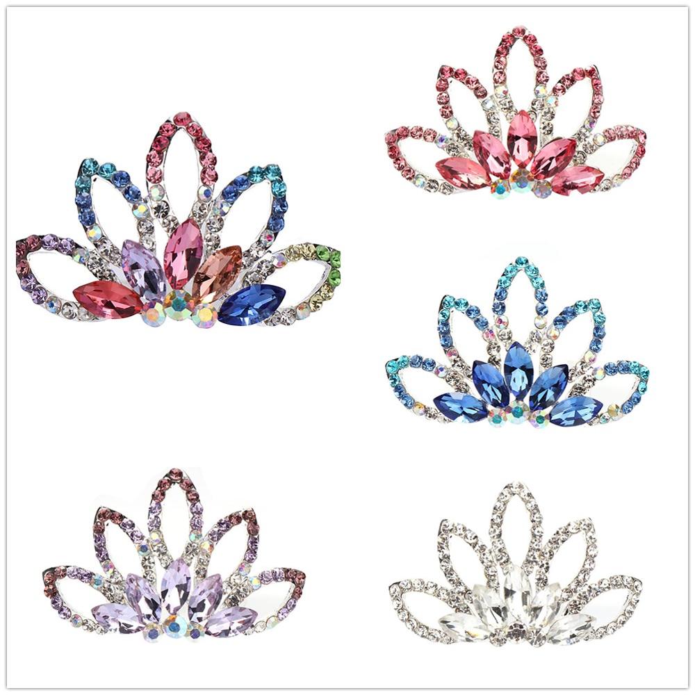 Rhinestone Della Principessa di modo Crown Pettine Dei Capelli Mini Carino Diademi Multicolore Copricapi Ragazze Monili Dei Capelli di Bambini Festa Di Compleanno Del Regalo