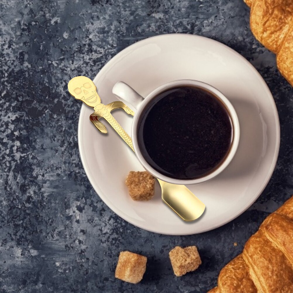 4PCS Skelet Hoofd Lepels Rvs Lepels Skelet Opknoping Theelepels Koffie Accessoires Bestek Drinken Gereedschap