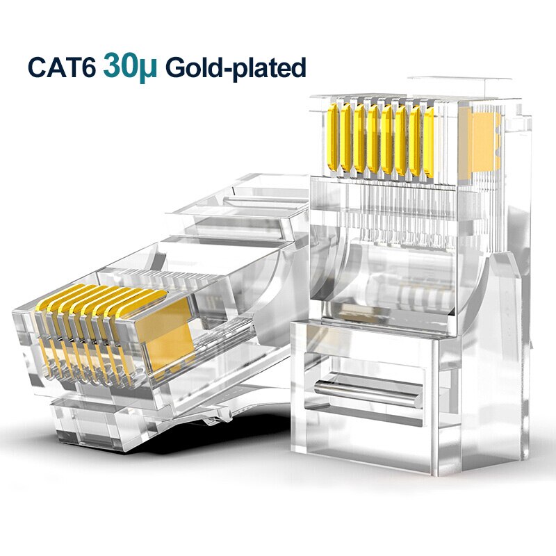 Ampcom kat 6 rj45 modulært stik utp 50u guldbelagte 8 p 8c crimp ende til ethernet-kabel, bulk-ethernet kabelstik: Kat 6 30u / 50- stk