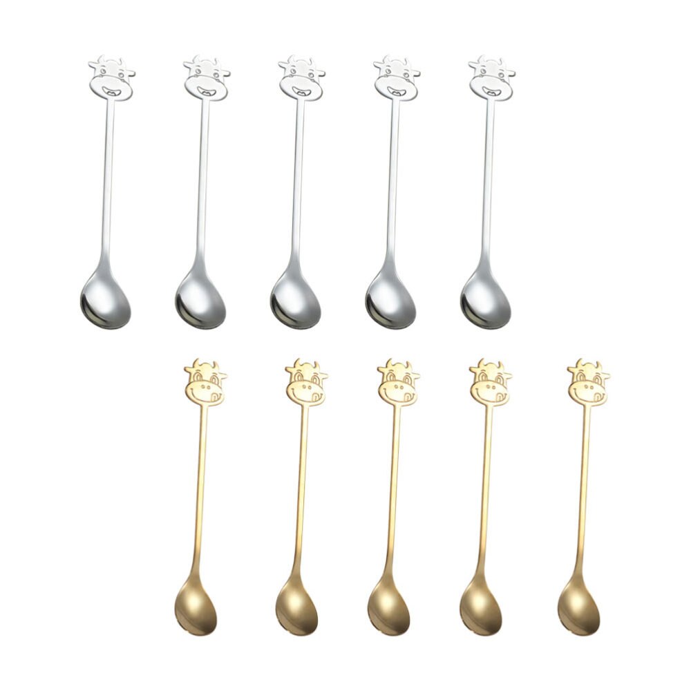 10Pcs Cartoon Lepels Rvs Scoops Koffielepels (Gouden, Zilveren): Default Title