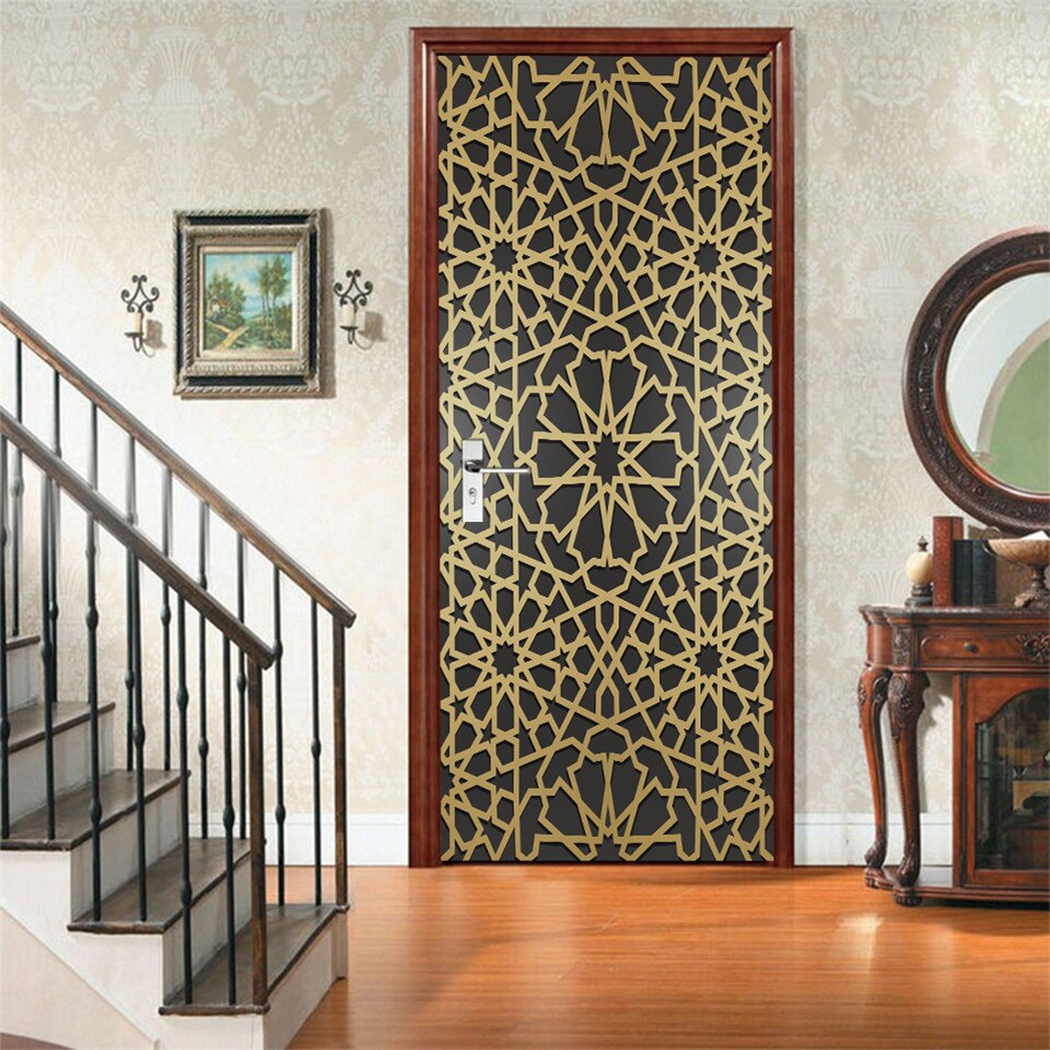 Muslim Religious Style Golden Texture Door Sticker PVC Peel & stick Wallpaper For Living Room Home Art Decoration Murals