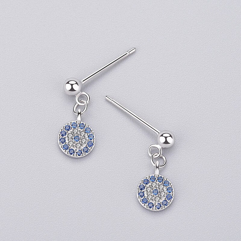 INZATT Real 925 Sterling Zilver Trendy Blauwe Ogen Zircon Blue Crystal Ronde Dangle Oorbellen voor Vrouwen Partij Fine Jewelry