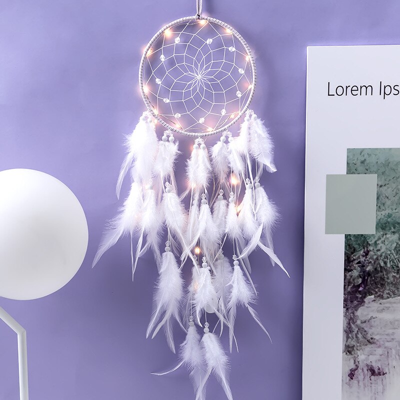 Indiska drömfångare vindspel hängande ornament med lampa drömnät lila födelsedag uråldriga drömfilter