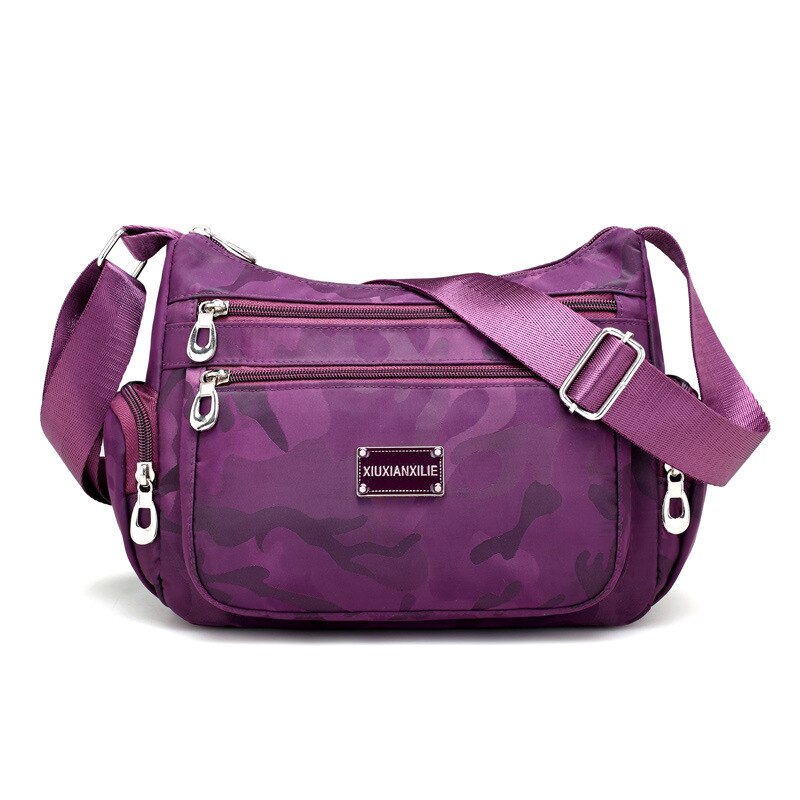 Vrouwen Schoudertas Lady Crossbody Tas Nylon Mode Vrouwen Hobos Messager Zak Aankomst Vrouwelijke Rits Tas zachte: Camo Purple
