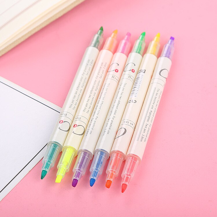 6pcs Highlighter Pen Set Double headed 12 Colors M... – Grandado