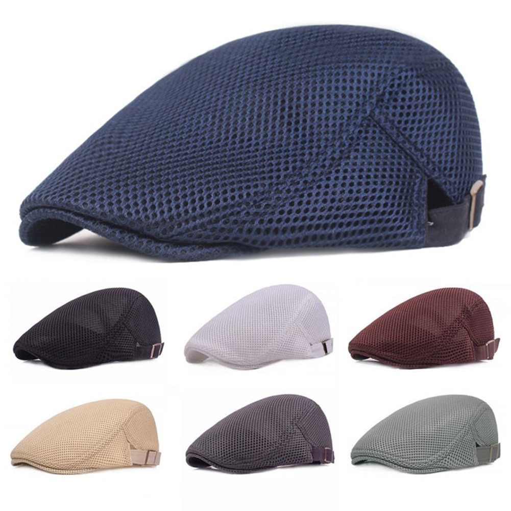 Béret d'été pour hommes et femmes, casquette plate, Cabbie, Style Gatsby, ajustable, respirant, bonnet en maille