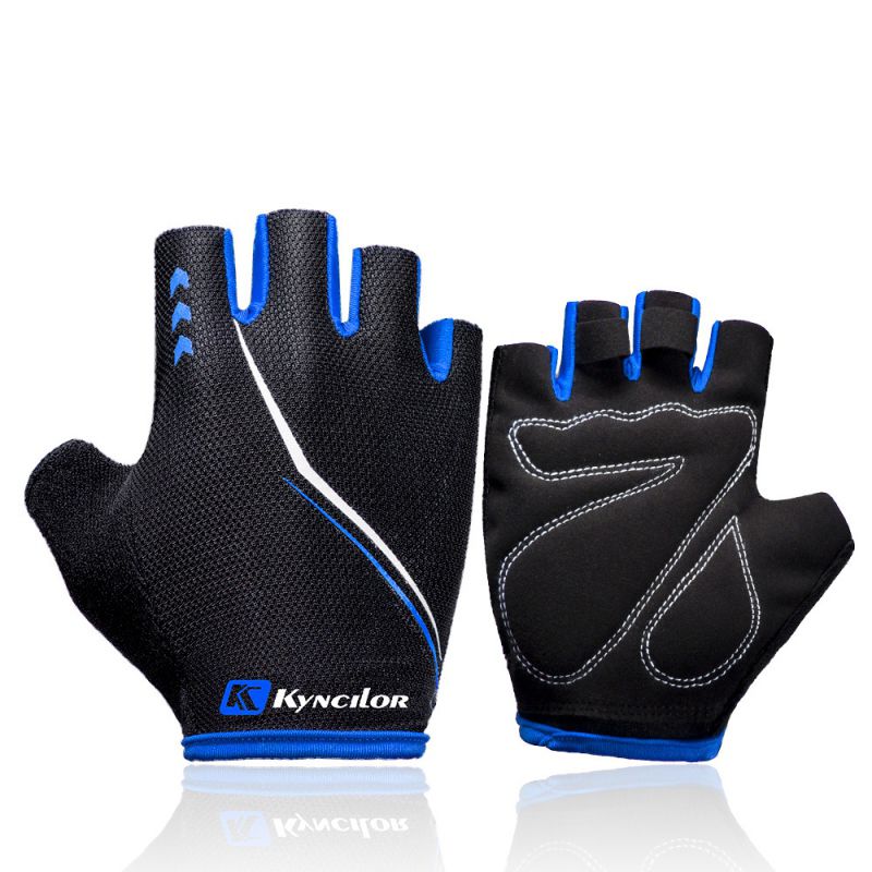 Guantes transpirables para ciclismo, deportes al aire libre, esponja para dedos, guantes Unisex para hacer ejercicio al aire libre: Azul / M