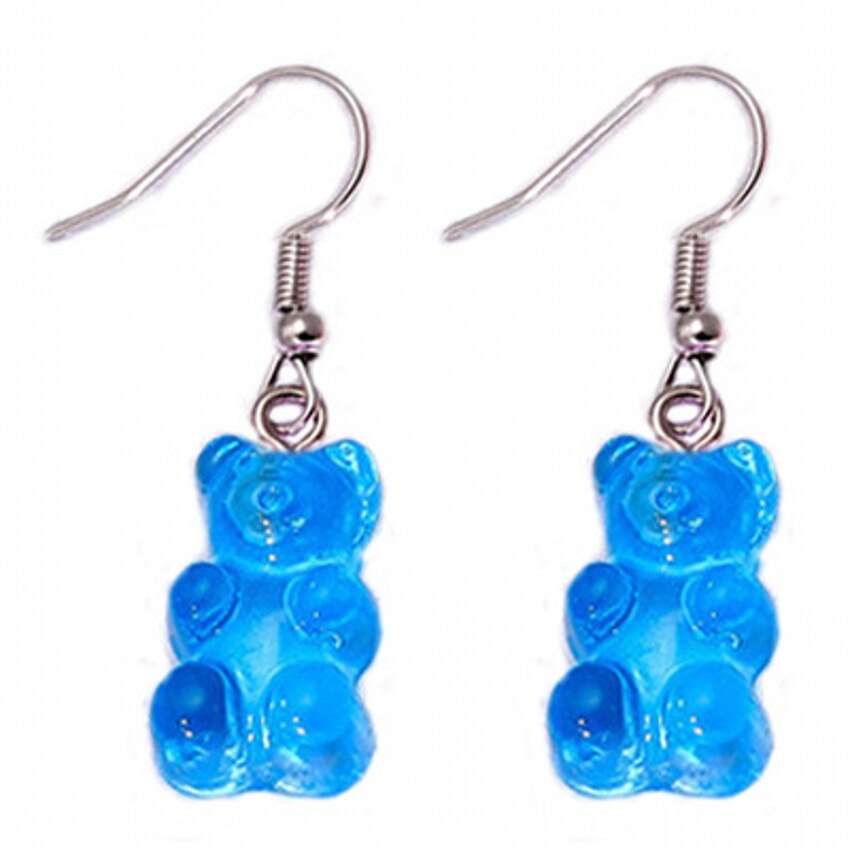 1 paar Karikatur Nette Bären Ohrringe Bunte Kristall Gummibärchen Haken Tropfen Ohrring Süssigkeit Farbe Weihnachten Schmuck: Blau